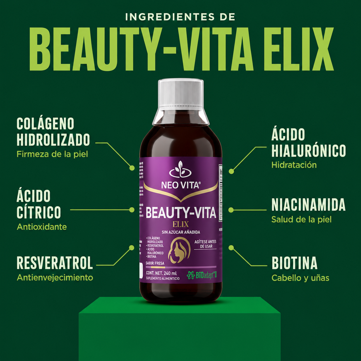 BEAUTY-VITA ELIX | Colágeno y Ácido Hialurónico para Piel, Cabello y Uñas