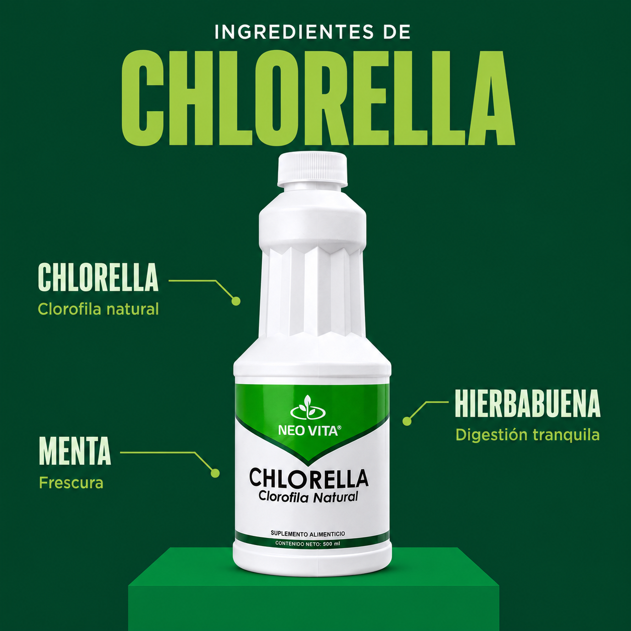 CHLORELLA | Concentrado de Clorofila Detox con Menta y Hierbabuena