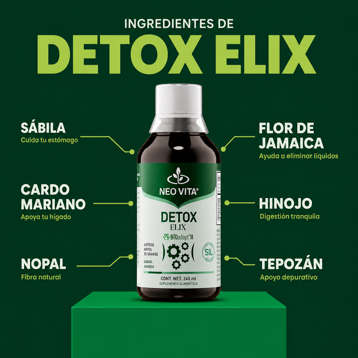 DETOX ELIX | Depurativo Hepático y Digestivo con 15 Plantas + Bioadapt II