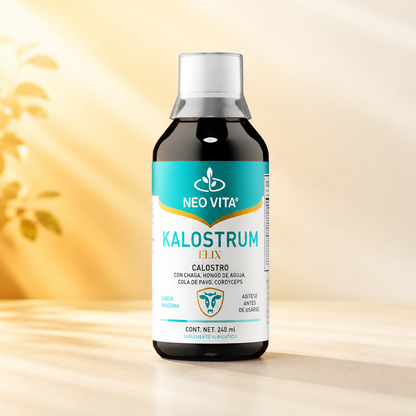 KALOSTRUM ELIX NEOVITA con calostro y 4 hongos funcionales para defensas, botella 240ml