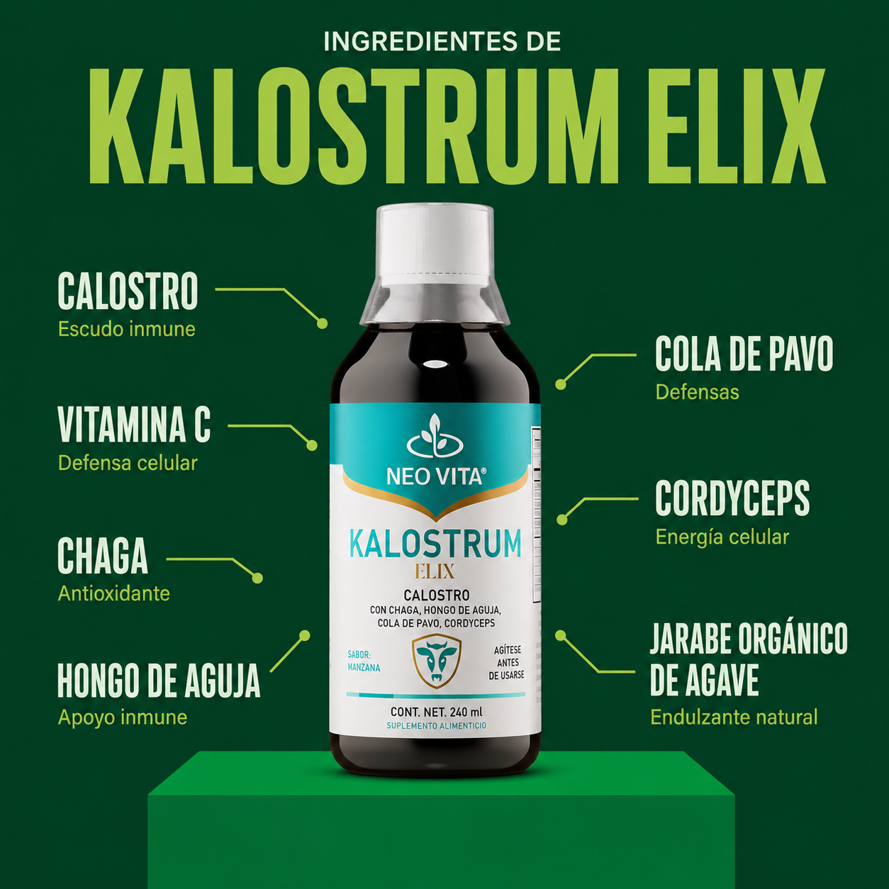 KALOSTRUM ELIX | Defensas y Energía con Calostro + 4 Hongos Funcionales