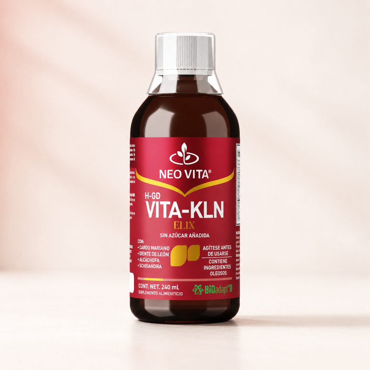 VITA-KLN ELIX NEOVITA fórmula hepática sin azúcar añadida, botella de 240ml
